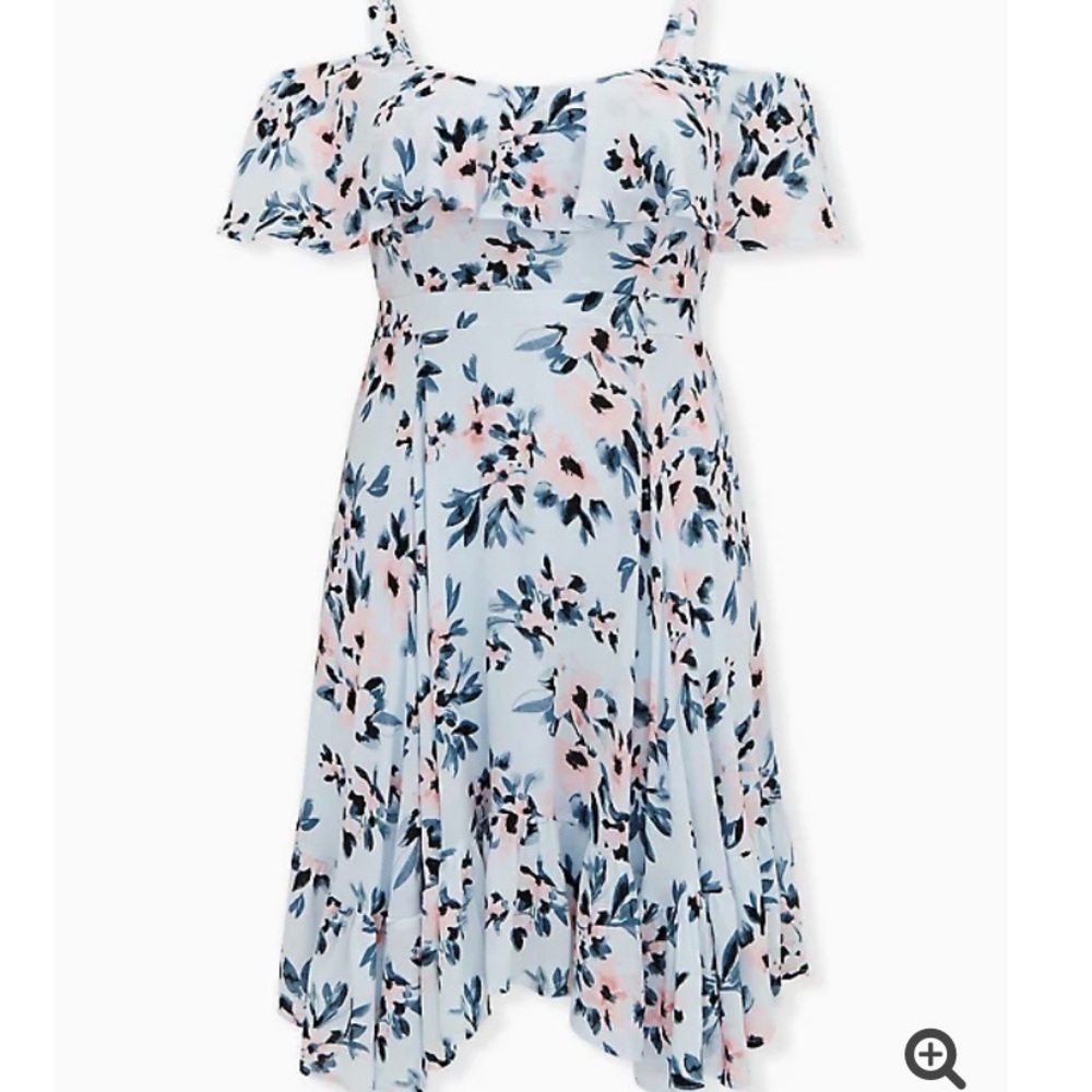 Torrid Size 00 Light Blue Floral Gauze Cold Shoulder Mini Sun Dress NWT